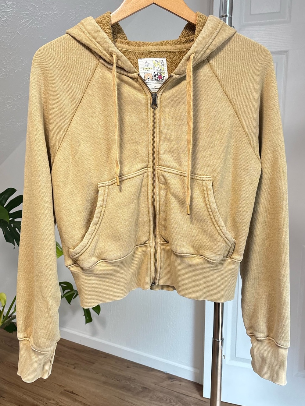 aerie Offline tan full zipper hoodie, size small